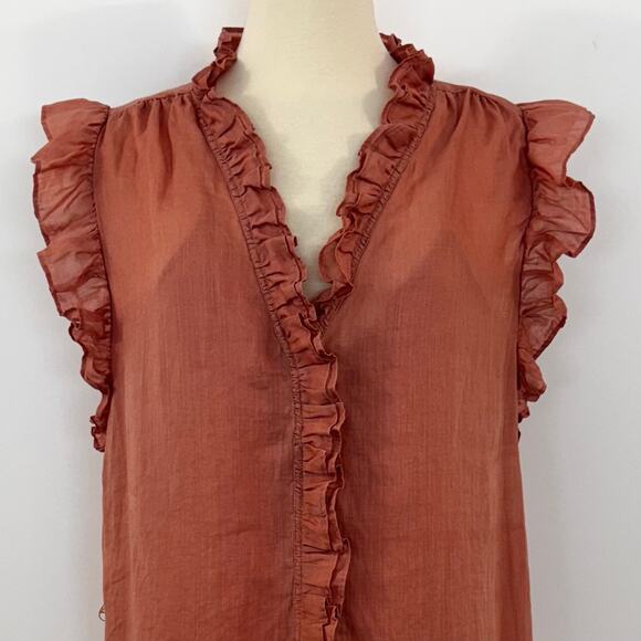 Frame Lauren Ramie Cotton Gauze Mini Dress Button-Down with Slip Terracotta XL - Picture 3 of 11